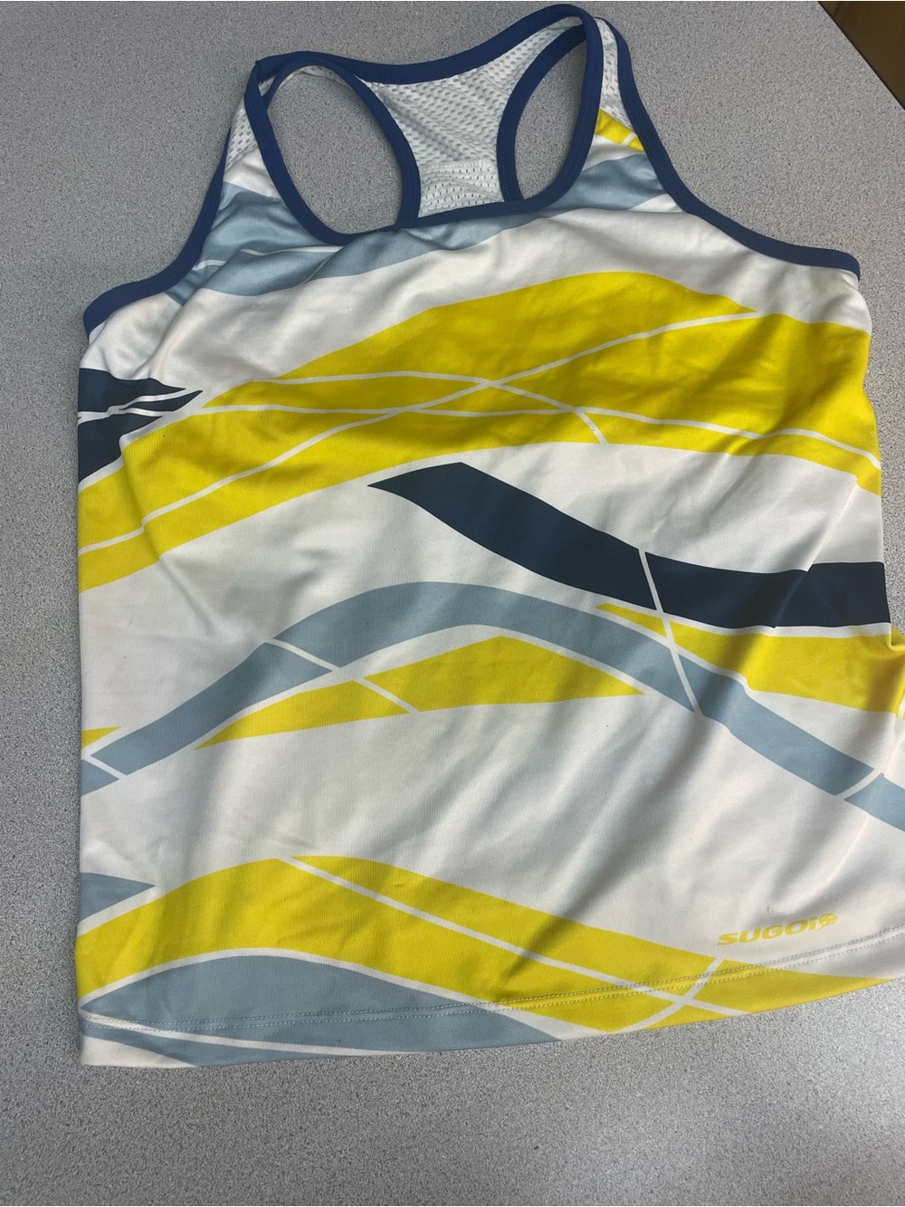 SUGOI Men's Yellow, White & Blue Swim Tank with Wave Print
